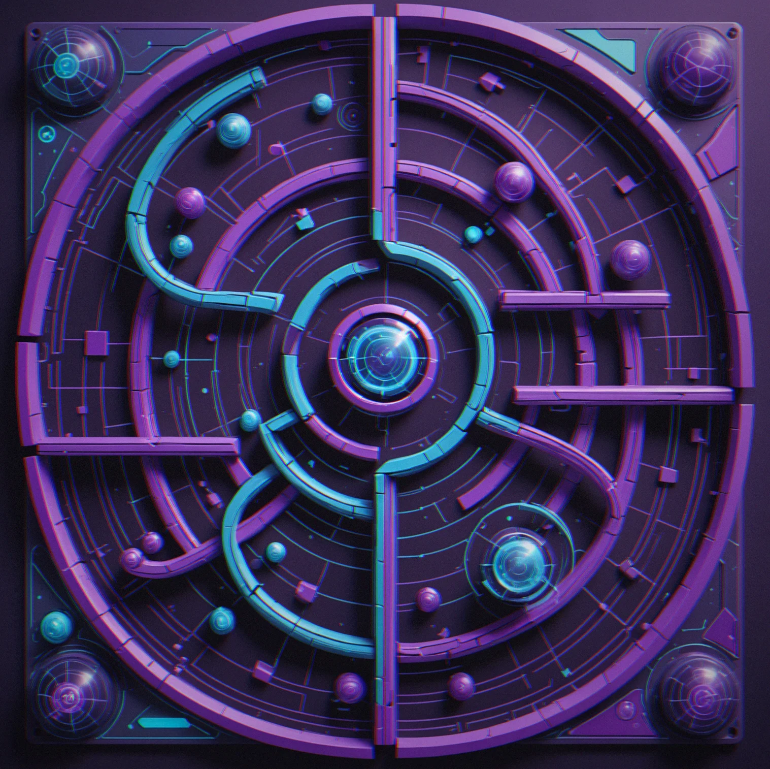 Blue and purple force fields overlap, with curved lines showing how the vectors bend and twist as they pass through both zones