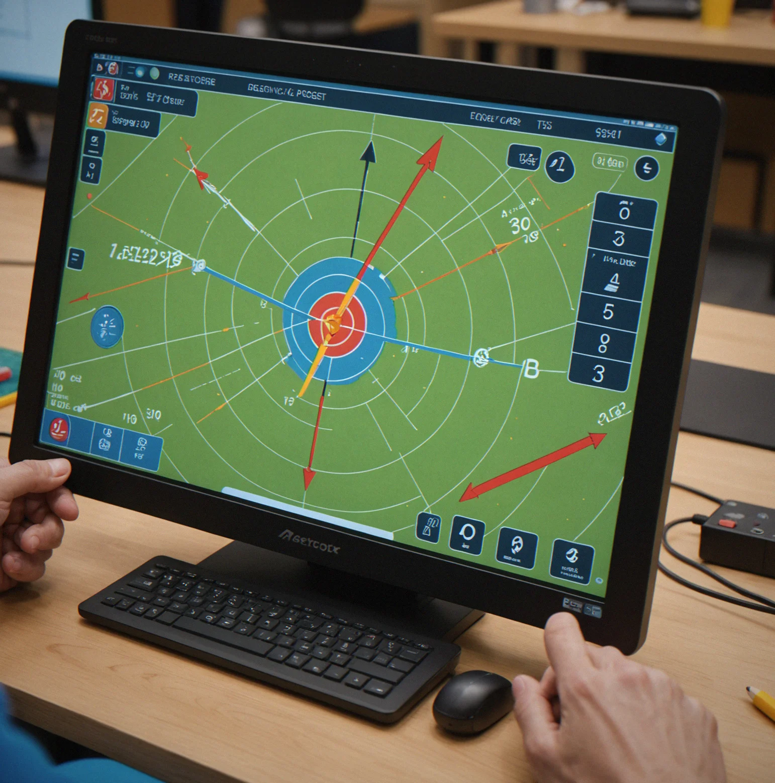 Close-up detail of a vector arrow being drawn by hand at a precise 27-degree angle, with numerical force magnitude indicators and angle readout displayed on-screen